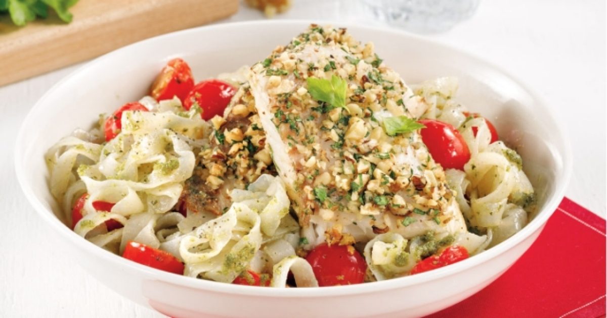 Walnut crusted tilapia and pesto noodles | Haiku