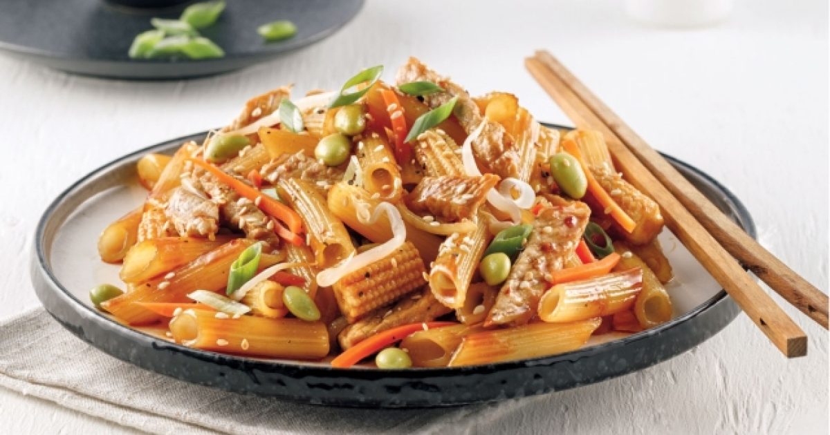 Chinese noodles, pork and Asian vegetables | Haiku