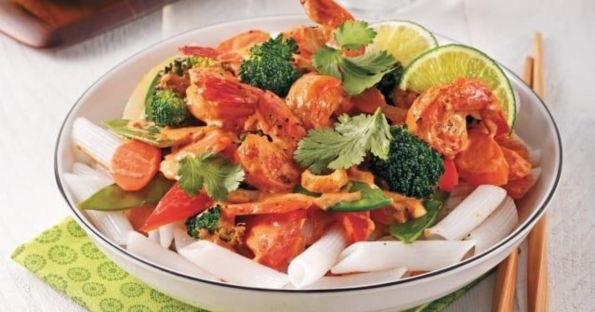 Thai shrimp stir-fry with rice cut noodles | Haiku