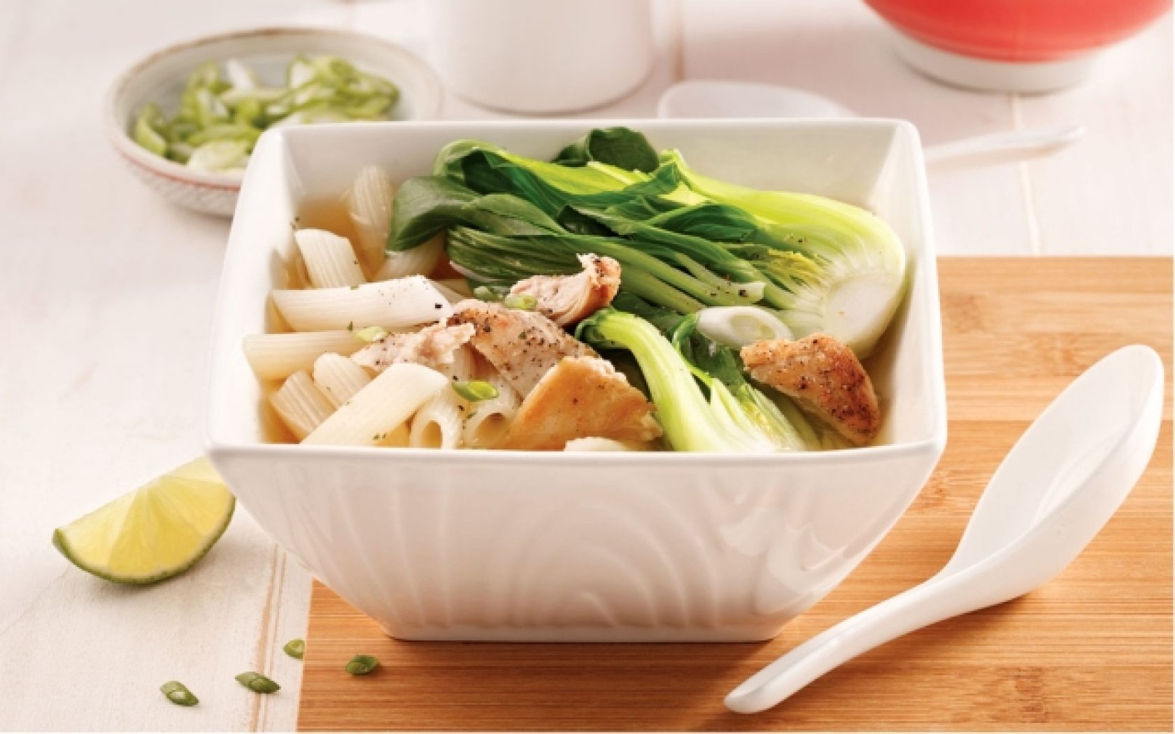 Chinese soup with chicken and bok choy